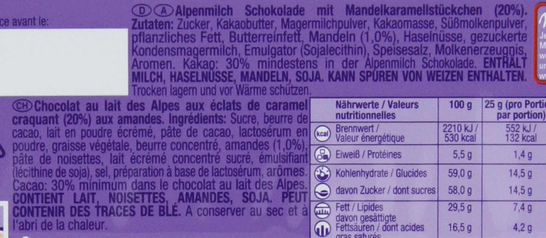 & Daim 1 x 100g I Alpenmilchschokolade I mit Karamellstückchen und Mandeln I 100 % Alpenmilchschokolade I Tafelschokolade mit Daim (4er Pack)