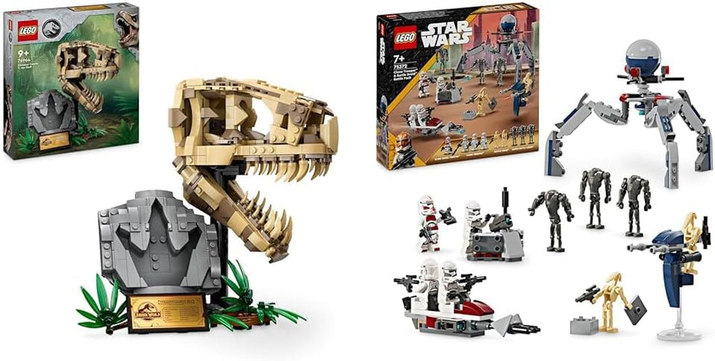 LEGO Jurassic World Dinosaur Fossils: T. Rex Head, jucărie dinozaur de construit, decor dinozaur pentru camera copiilor, craniu T-Rex schelet cu amprentă, cadou pentru băieți și fete 76964 Seturi de constructie Besuche den LEGO-Store Pachet cu Clone Trooper Battle