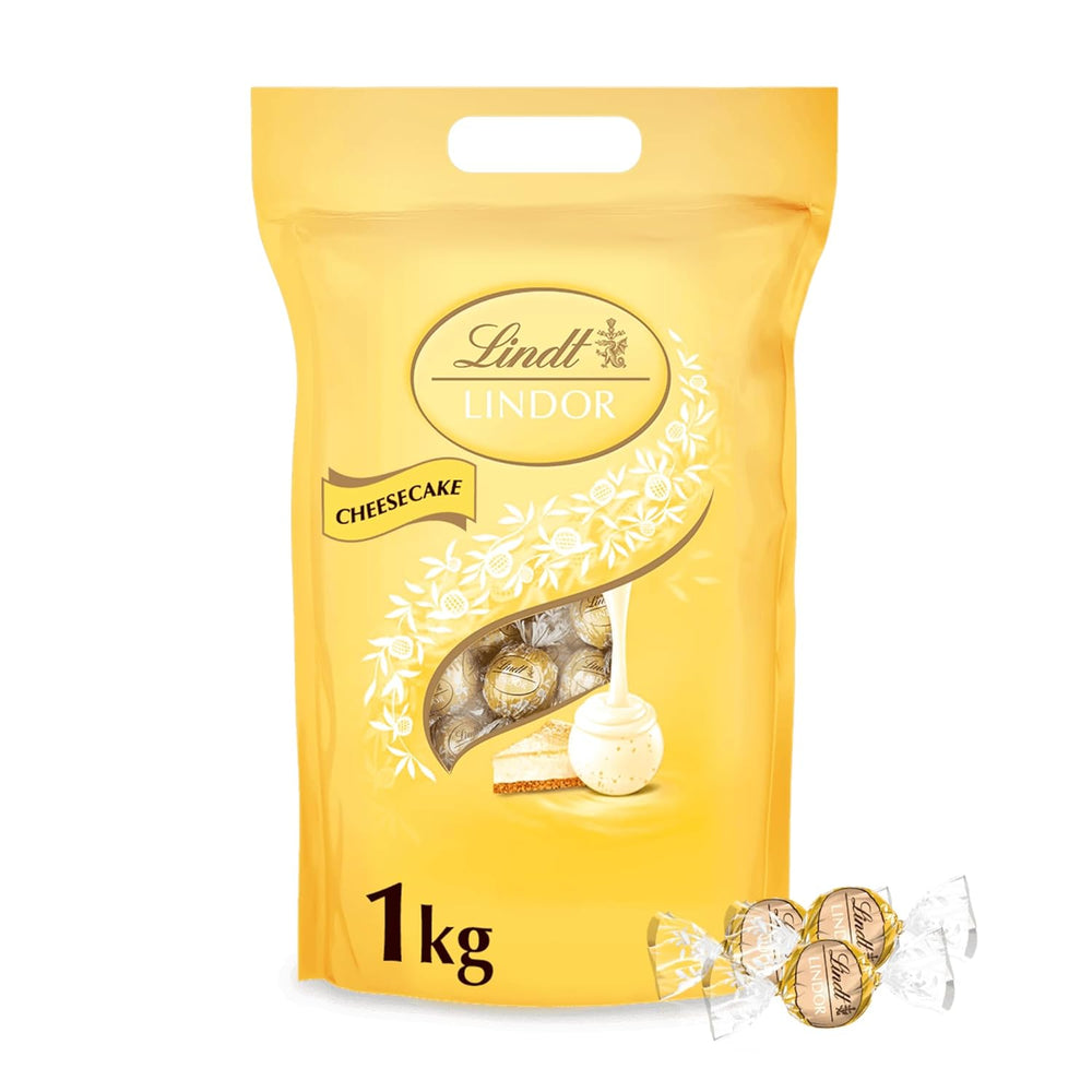 Lindt-Schokolade | LINDOR Käsekuchenbeutel | 1 kg | 80 Kugeln aus weißer Milchschokolade mit zartschmelzender Käsekuchenfüllung | Schenken Sie Schokolade zum Teilen