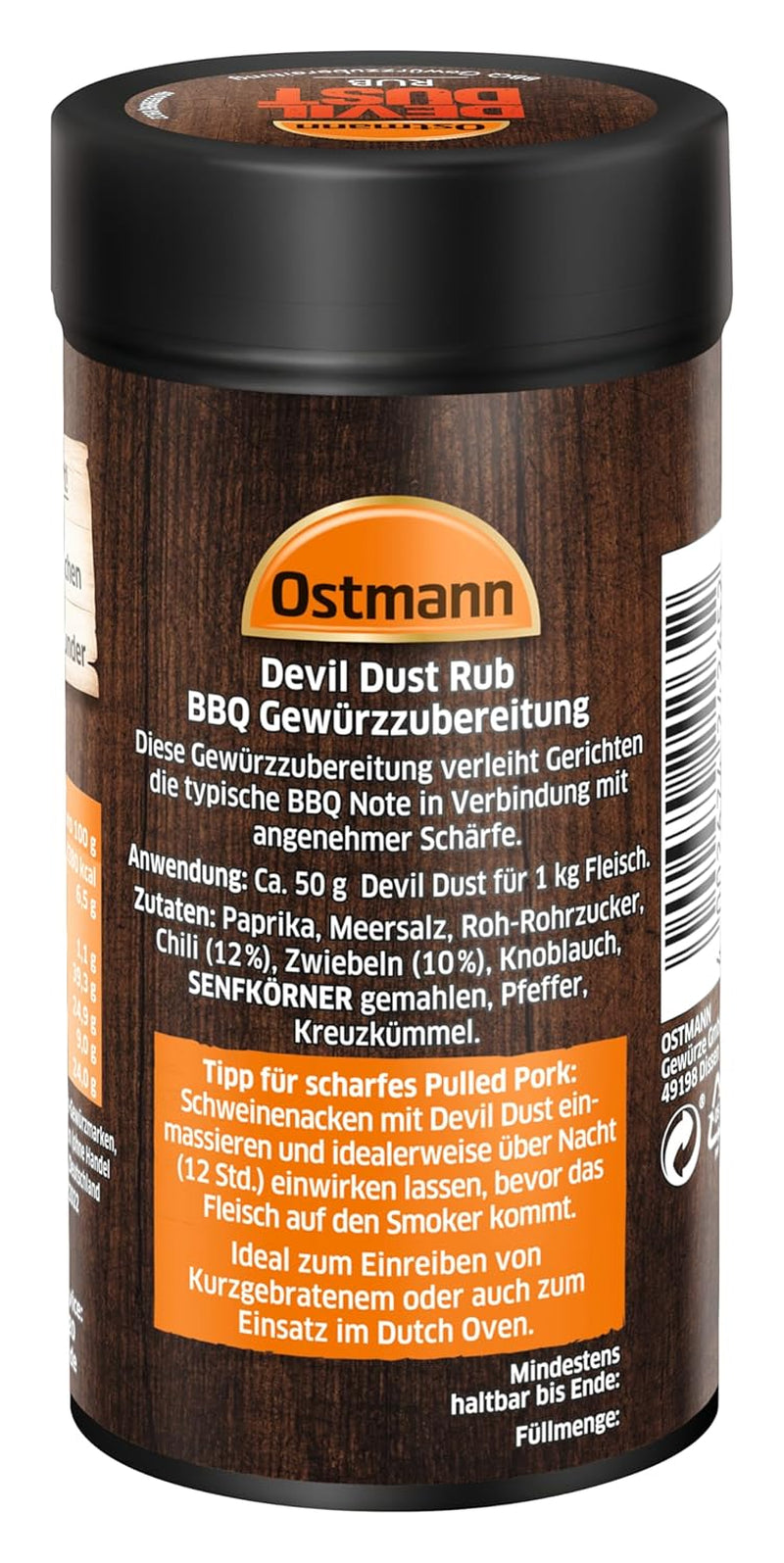 Ostmann Gewürze - Teufelsstaub | BBQ Rub Gewürzzubereitung | Scharfe Trockenmarinade für Grillfleisch | 140 g im Streuer