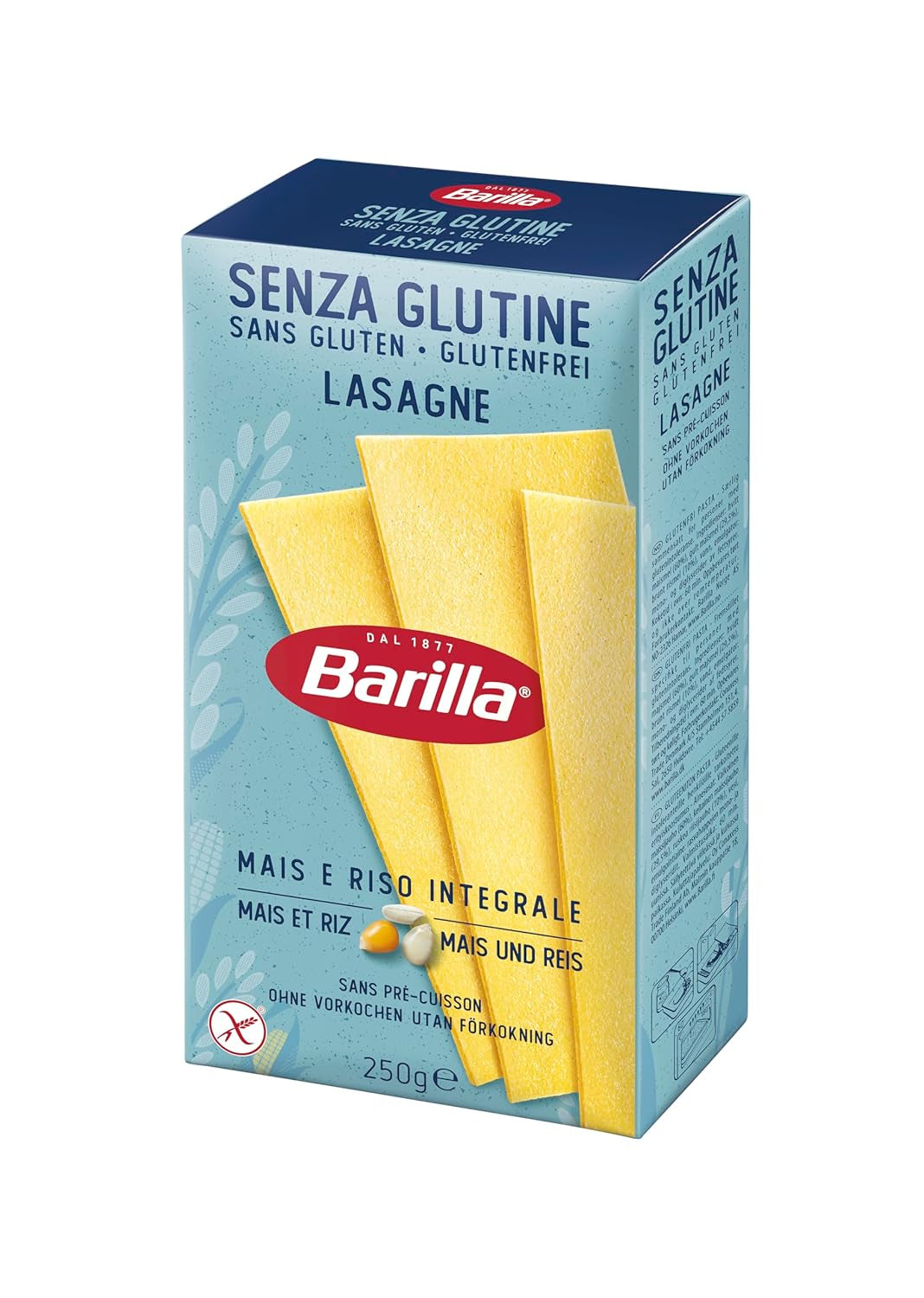 Glutenfreie Lasagne von Barilla Pasta, hergestellt aus köstlichem Mais und Reis, perfekt für Menschen mit Zöliakie oder Glutenunverträglichkeit, 10er-Packung (10 x 250 g)