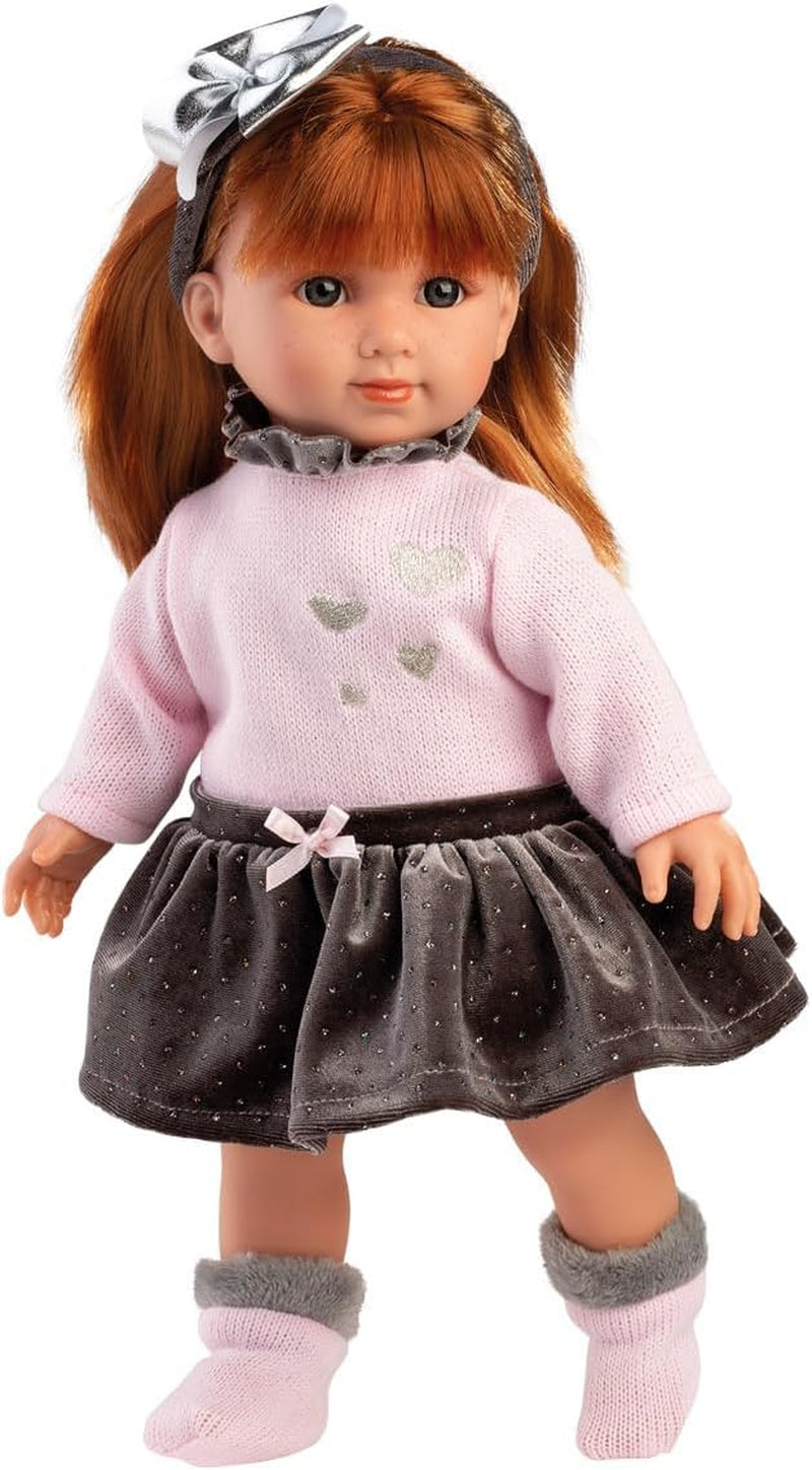 Llorens 1053551 Puppe Nicole, mit roten Haaren und blauen Augen, Modepuppe mit weichem Körper, inkl. trendiges Outfit und Hairreif, 35 cm