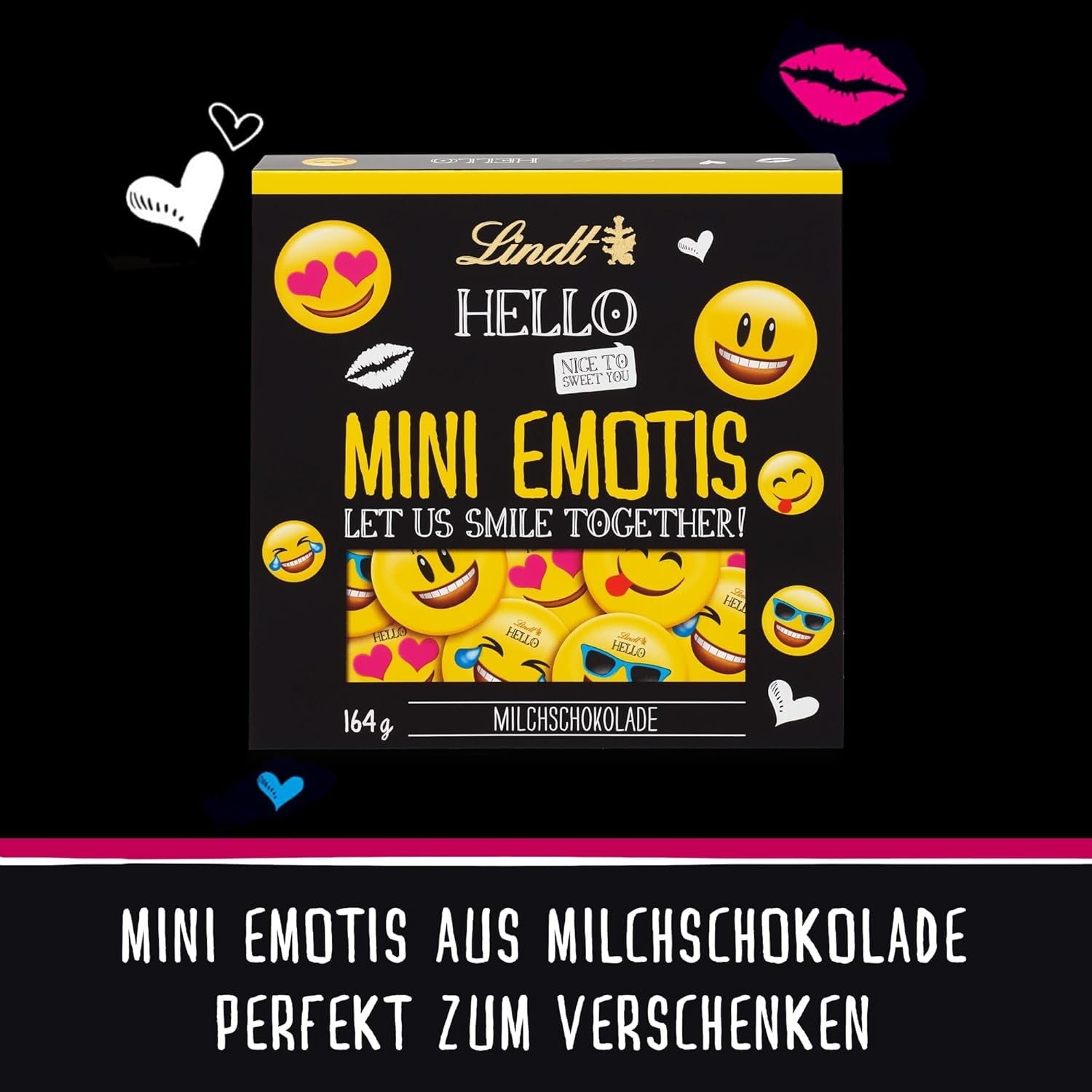 HALLO Mini-Schokoladen-Emoticons | 164 g | Ca. 27 coole Emoticons in verschiedenen Designs, hergestellt aus feinster Vollmilchschokolade | Schokoladengeschenk für Kinder | Zur Dekoration (2er Pack)