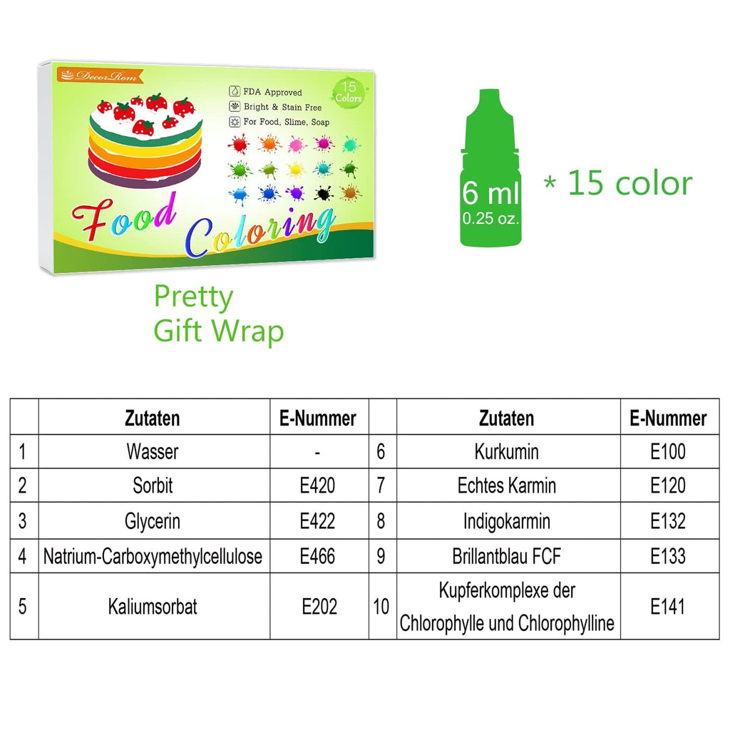 Colorant alimentar - Set de 15 coloranți alimentari lichizi pentru copt torturi, fursecuri, macaroane - Colorant alimentar foarte concentrat pentru decorarea torturilor, slime DIY, colorare pentru artizanat - 6 ml fiecare