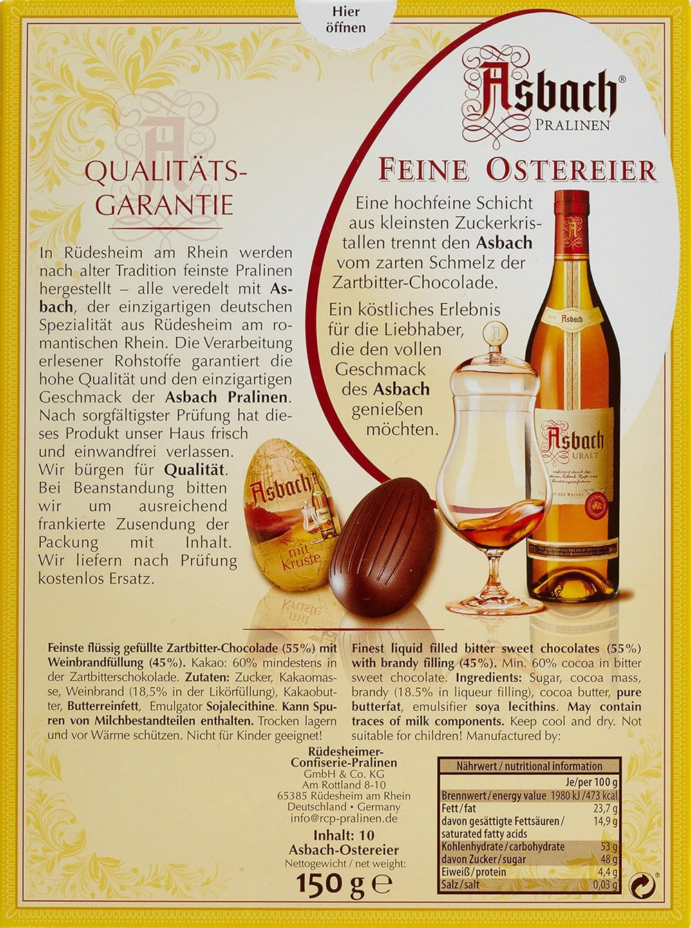 Asbach Schokoladeneier mit Kruste 150g, 2er Pack (2 x 150g)