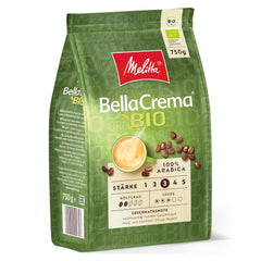 Boabe de cafea integrale Melitta BellaCrema Organic, nemăcinate, boabe de cafea pentru aparate de cafea automate, prăjire ușoară, prăjită în Germania, tăria 3, 750g