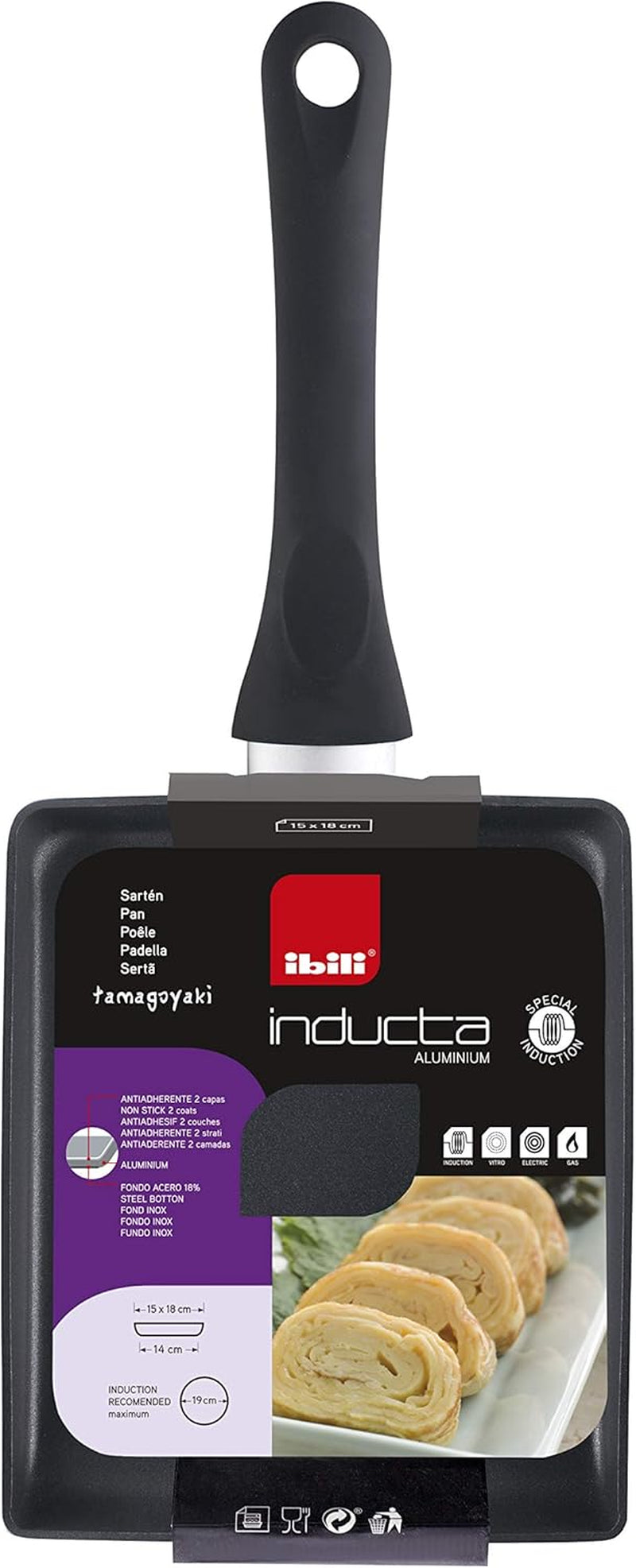 Tamagoyaki-Pfanne Inducta, Aluminium, schwarz, 15X18 cm Töpfe und Pfannen Naty Shop