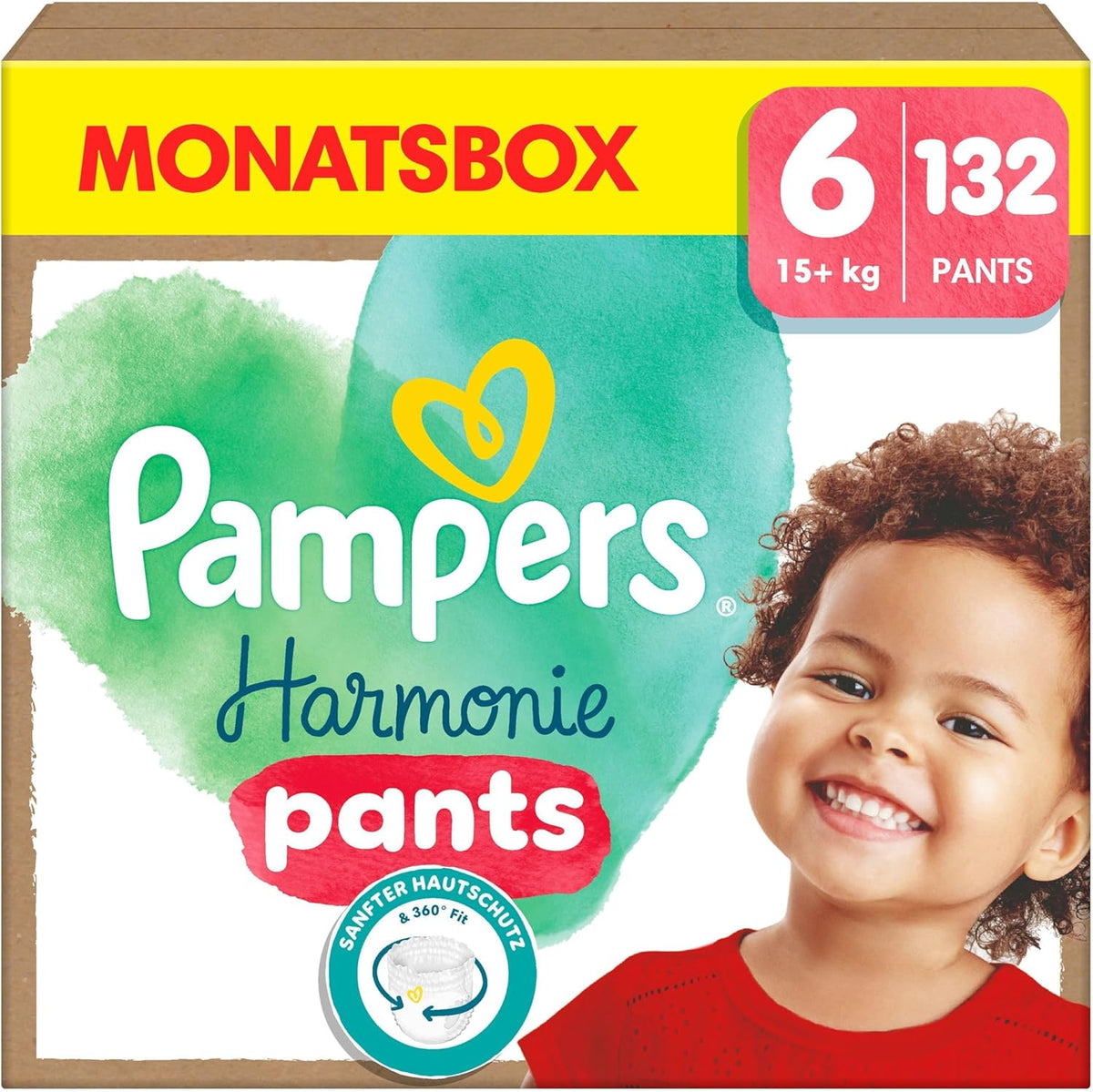 Pampers Harmony Pants Windeln der Größe 6, 132 Windeln, 15 kg+, sanfter Hautschutz und 360°-Komfort