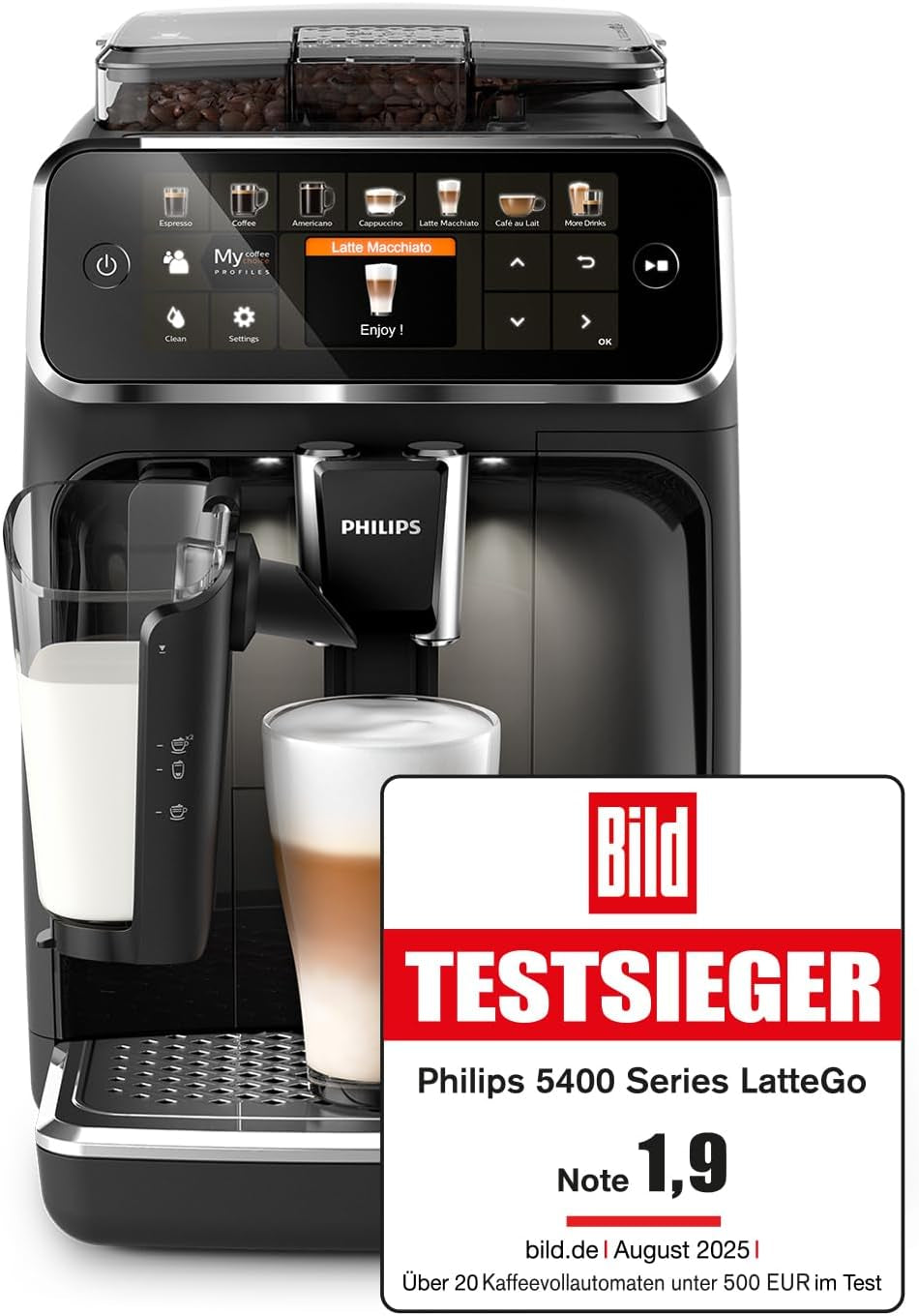Espressor Philips seria 5400 – Bucurați-vă de 12 băuturi, LatteGo cu curățare rapidă, afișaj TFT intuitiv, setări personalizabile pentru cafea, design premium pentru bucătărie (EP5441/50)