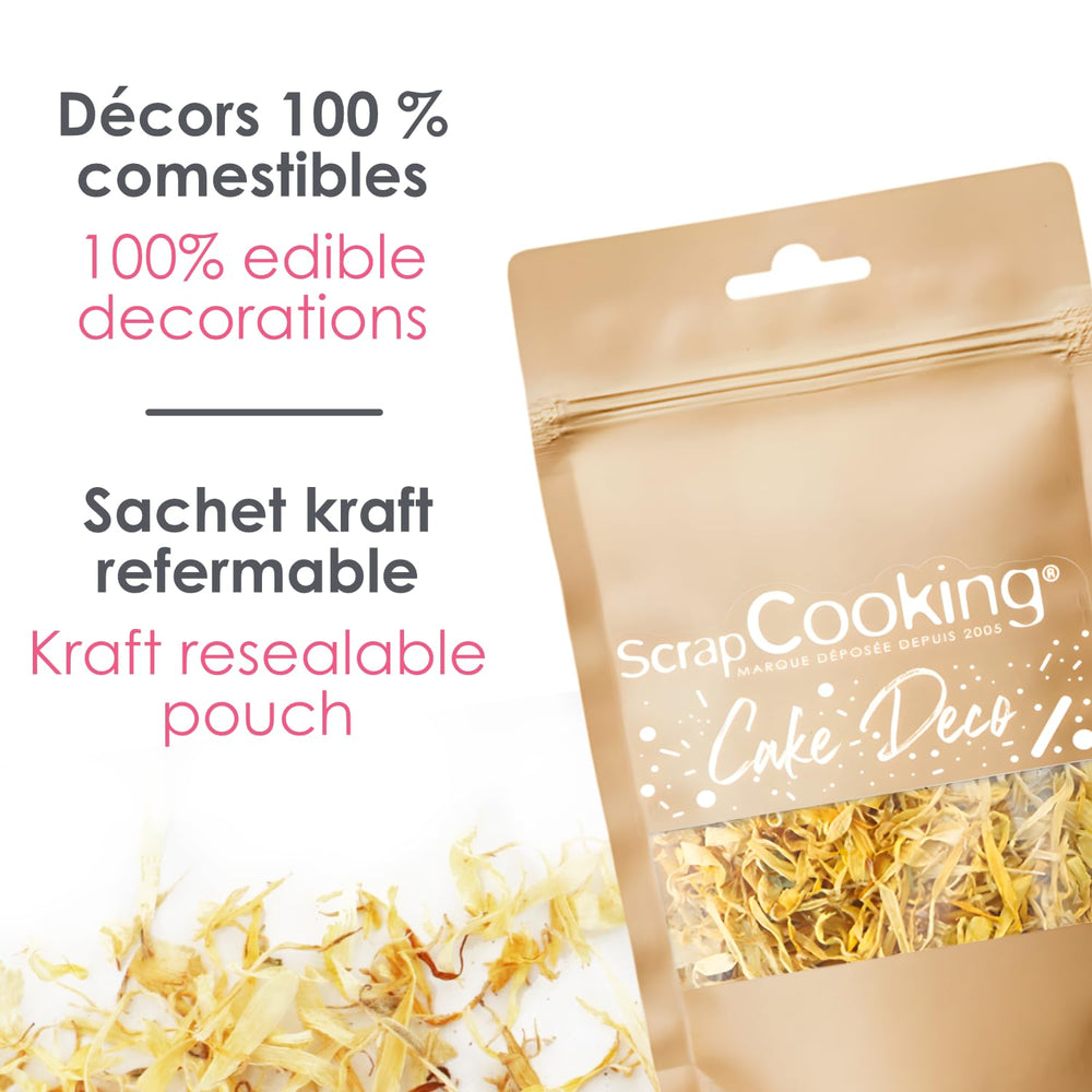 ScrapCooking – Getrocknete Ringelblumen 3,5 g – Essbare Blumen – Lebensmitteldekorationen zum Backen – Für Desserts, Kuchen, Torten, Muffins – Weihnachten, Frühling, Geburtstag – Goldgelb – 7471