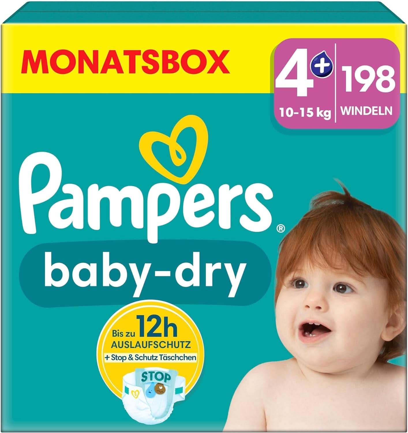 Scutece Pampers Baby-Dry, până la 100% protecție împotriva scurgerilor toată noaptea Mama si Copilul Naty Shop 4+ (198 buc) Nou