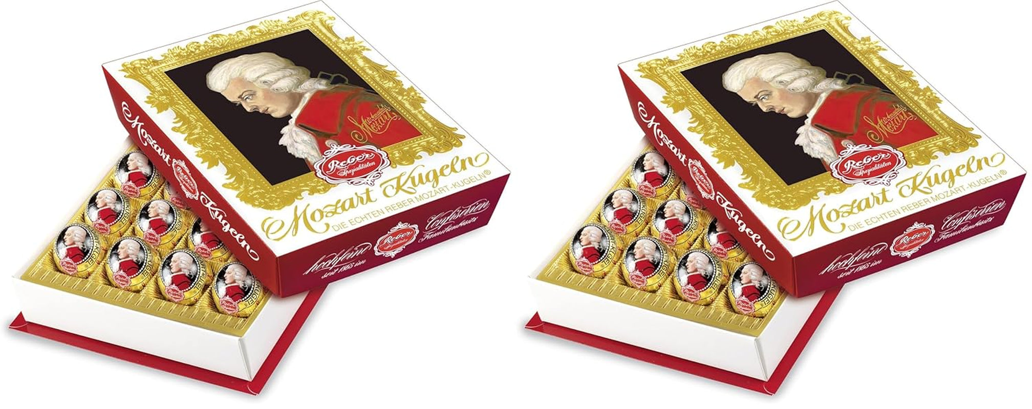 Reber Mozartkugeln mit Zartbitterschokolade, 6er Pack mit Marzipan und Nougat, vegan – 1 x 120 g