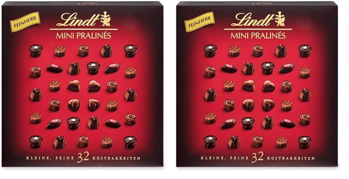 Lindt, Pralinenschachtel mit je 18 Pralinen in 6 Sortimenten, 90 Gramm Naty Shop Schokoladenbonbons 2 x 163 Gramm Dunkle Schokolade mit verschiedenen Füllungen