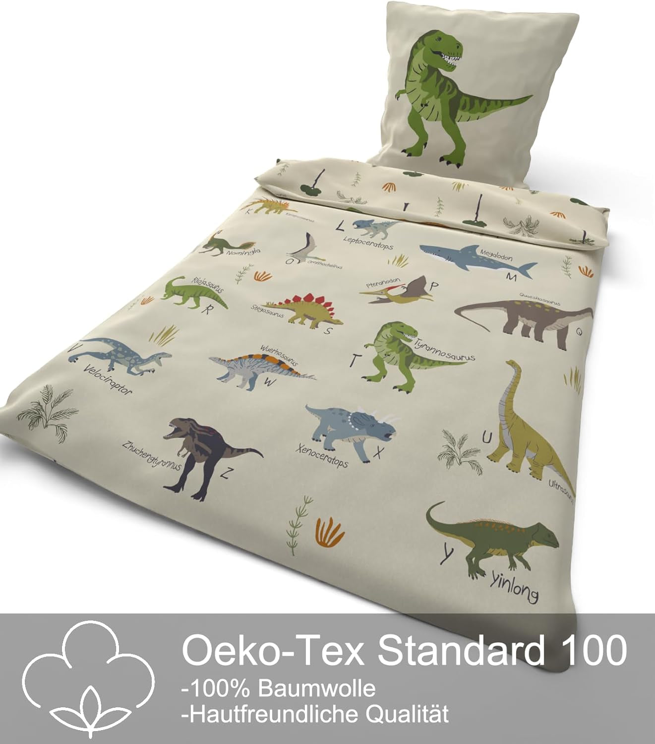 Skybrands Dino Bedtuene 135X200 Jungen Bedtuene Dinosaurier Baumwolle 2Tlg Kinder Bedtuene Dinosaurier 135X200 + Bag Naty Shop