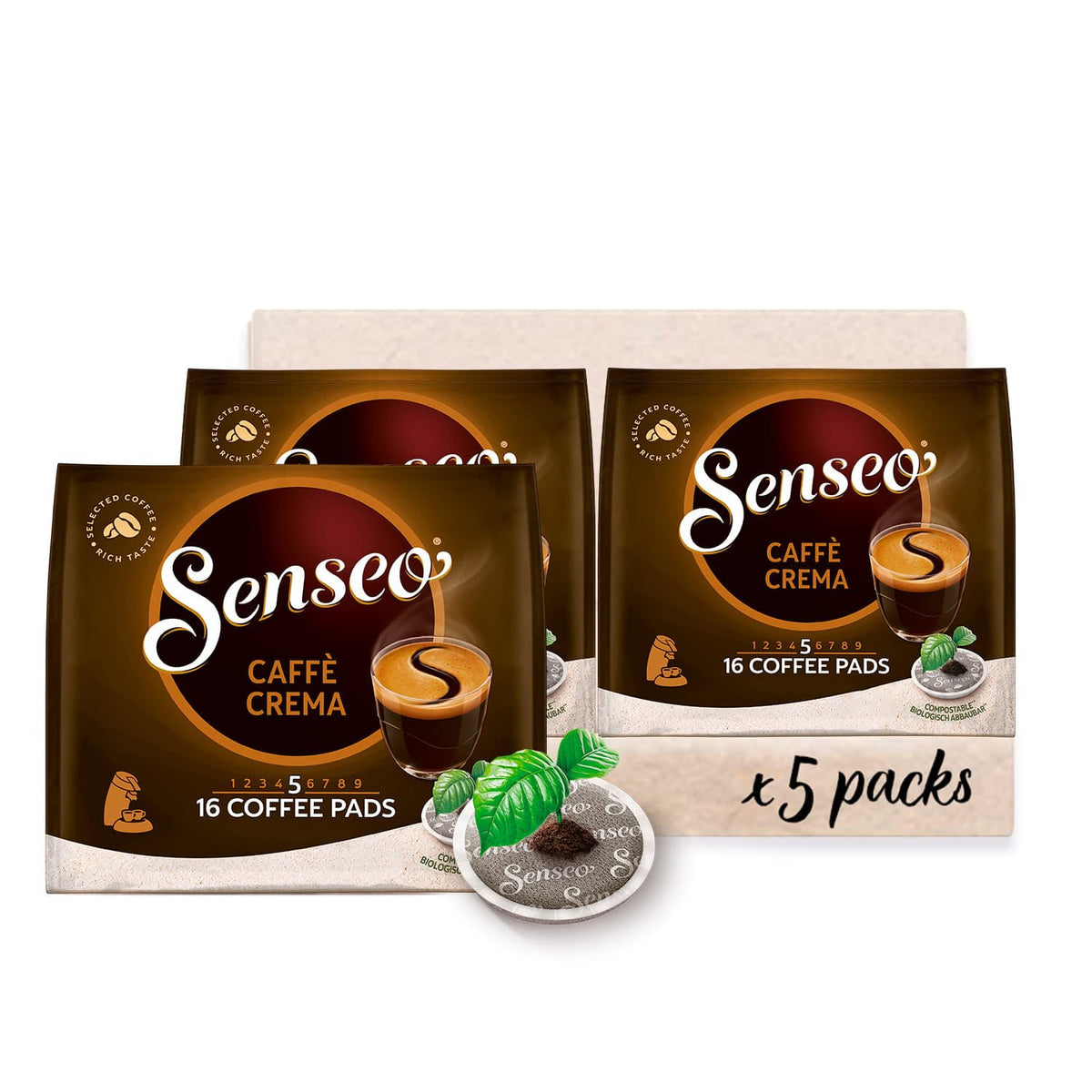 Senseo Pads Caffè Crema, 5 x 16 Getränke, 80 Kaffeepads