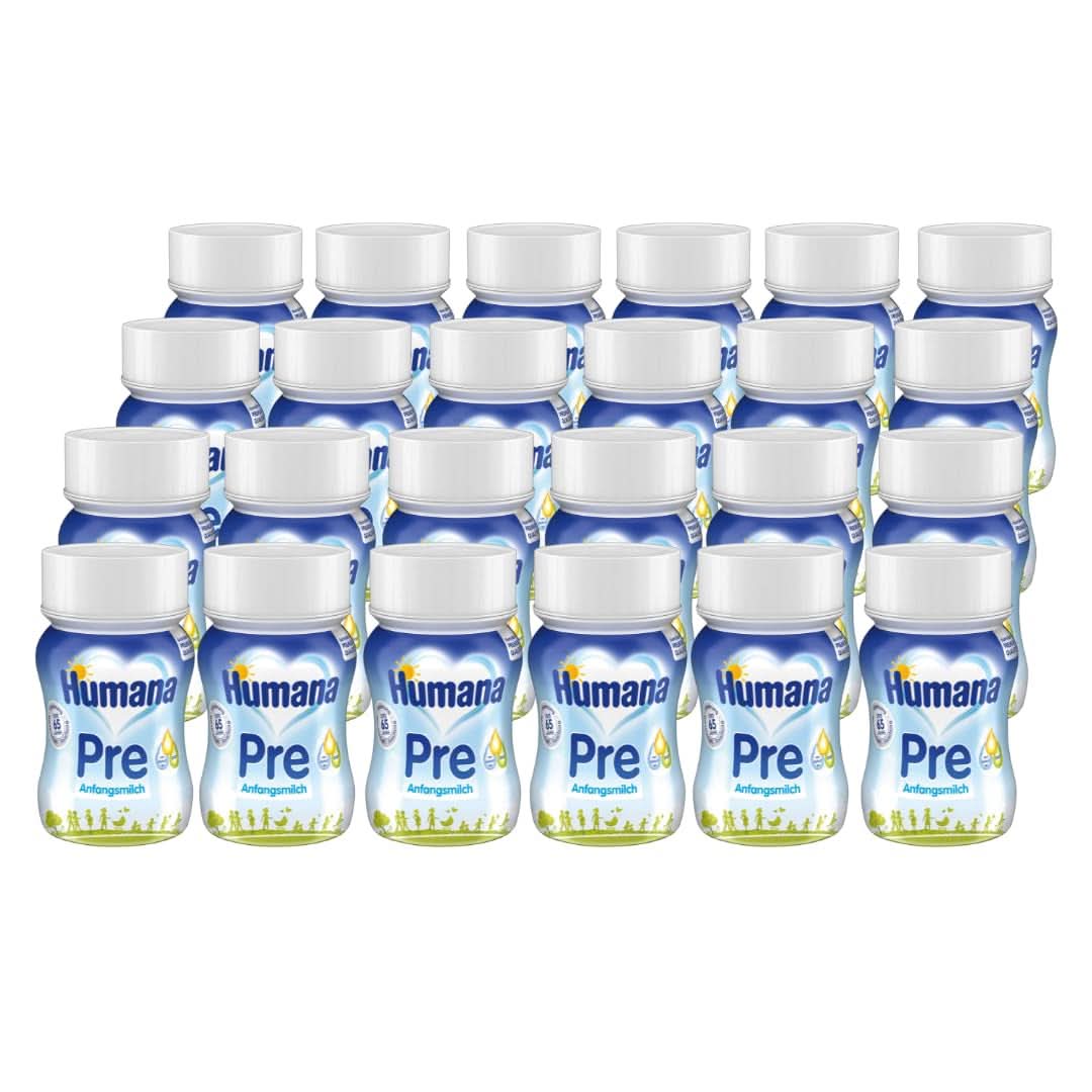 Humana Initial Milk Trinkfertig, ab der Geburt, Trinkfertige Milch für Säuglinge, Zusätzlich zur Muttermilch oder als einzelne Vornahrung, Babynahrung nur mit DHA und Laktose, 24 x 90 ml Naty Shop