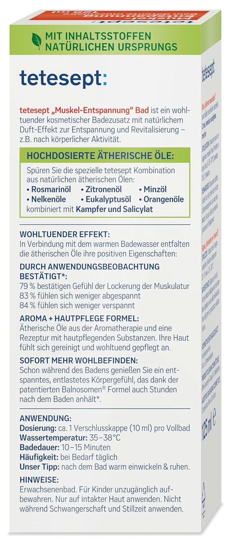 Tetesept Muskel, Entspannender Badezusatz nach körperlicher Anstrengung, 125 ml Dusche und Bad Naty Shop
