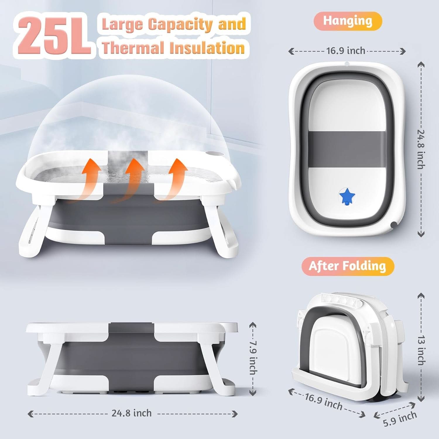Rabb 1, cadă portabilă pentru nou-născuți si copii mici cu covoraș antiderapant și orificiu de scurgere. (Fără termometru) Mama si Copilul Naty Shop