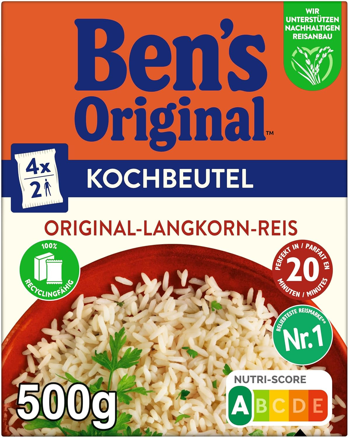 BEN'S ORIGINAL™ Langkornreis, im Beutel gekocht, 9 x 500 g, 20 Minuten