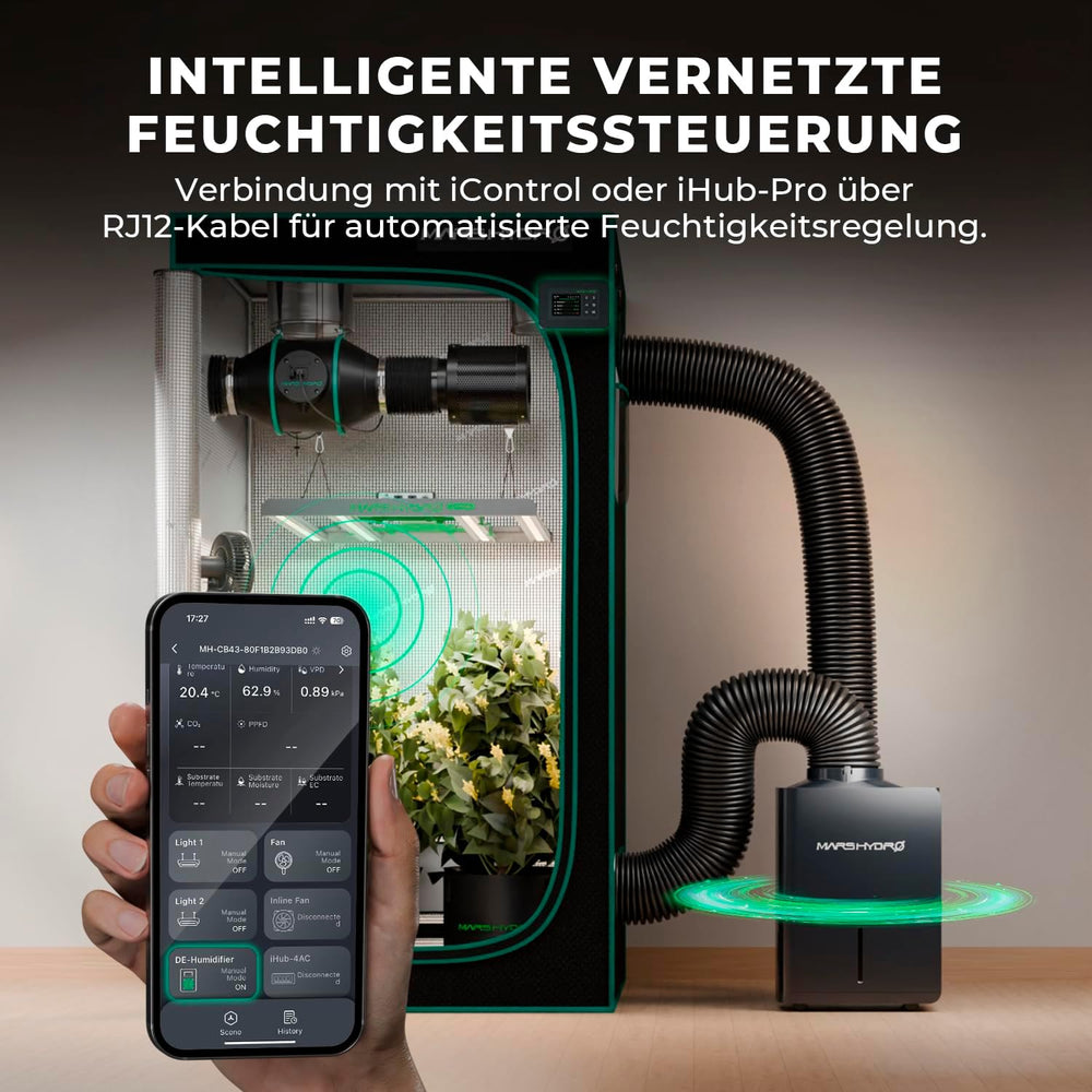 MARS HYDRO Luftentfeuchter, 12 l/Tag, automatische Abtauung, Timer-Funktion, Raumentfeuchter für Growzelte, Keller und Pflanzen, 1,2 l Wassertank