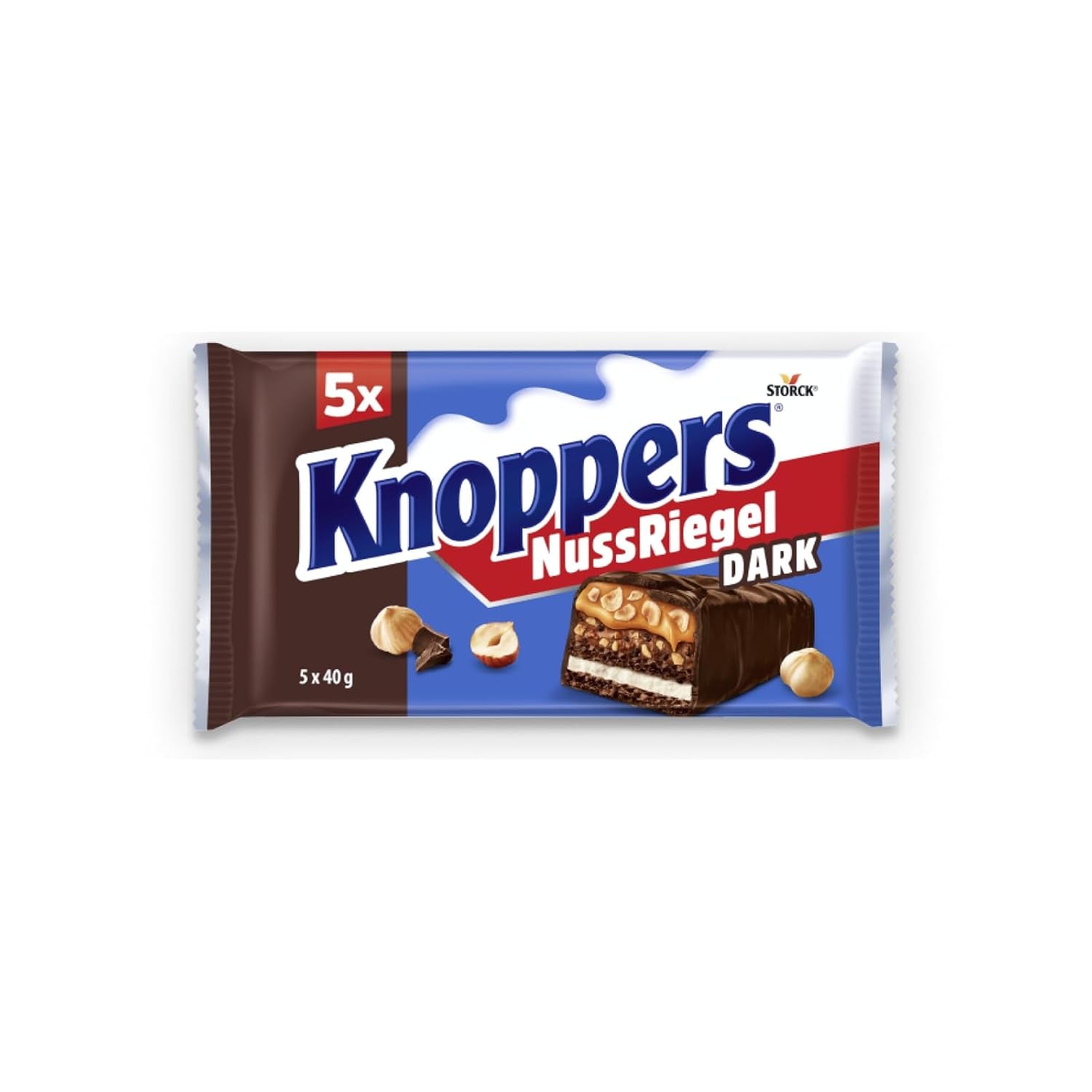 Knoppers Erdnussriegel – 1 x 200 g (5 Riegel) – Milchschokoladenriegel mit Erdnusscreme, gehackten gesalzenen Erdnüssen, Karamell und Milchschokolade