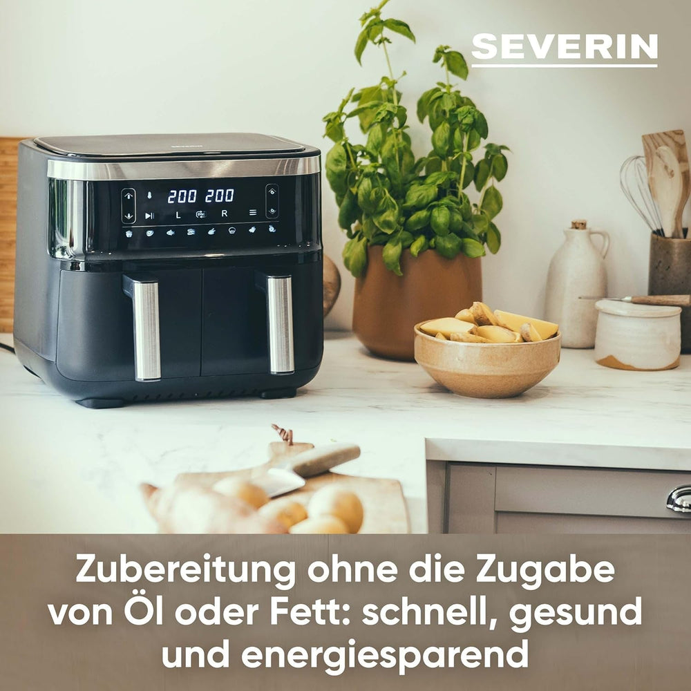 SEVERIN Doppel-Heißluftfritteuse mit Garraum 2 x 3,8 l, 8 Automatikprogramme Haushaltsgeräte Naty Shop