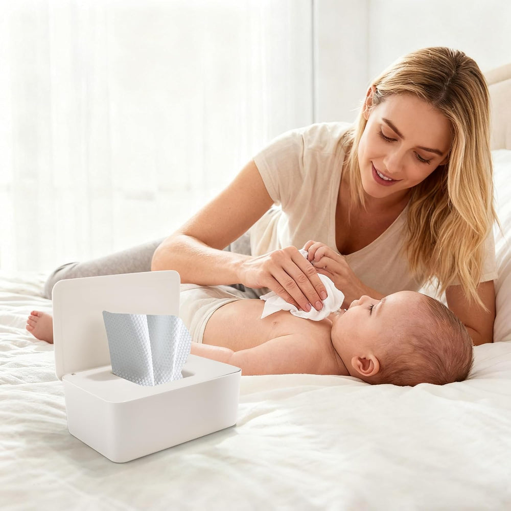 Feuchttücherbox mit Deckel, Feuchttücherbox, Baby-Feuchttücherspender, wasserdichte und versiegelte Aufbewahrungsbox, Feuchttücherspender für Badezimmer, Küche, Weiß