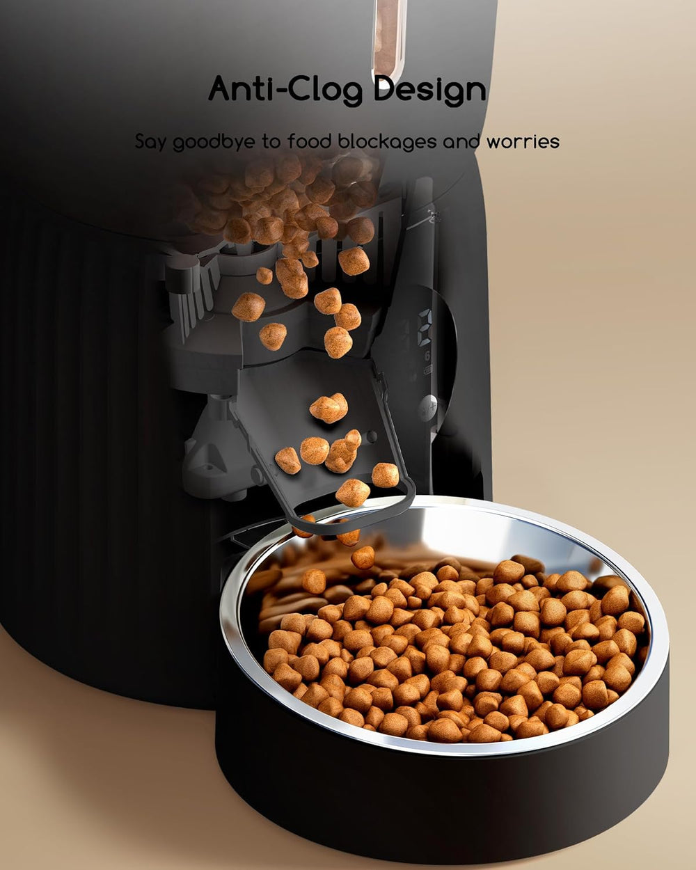 Faroro Futterautomat Katze, 4L Katzenfutter Automat, Futterspender Katze Mit 1–6 Mahlzeiten pro Tag, Portionskontrolle, 10s Sprache, Langsames Futter (Schwarz)