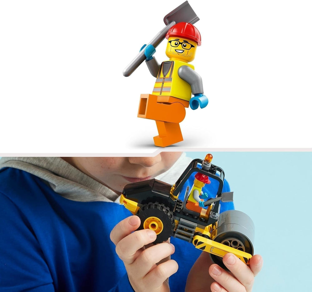 LEGO City Straßenwalze, Baufahrzeug für Kinder ab 5 Jahren, Dampfwalzenspielzeug mit Bauarbeiter-Minifigur, fantasievolles Spielerlebnis für Jungen und Mädchen, kleines lustiges Geschenk, 60401, Bausets. Besuchen Sie den LEGO-Store