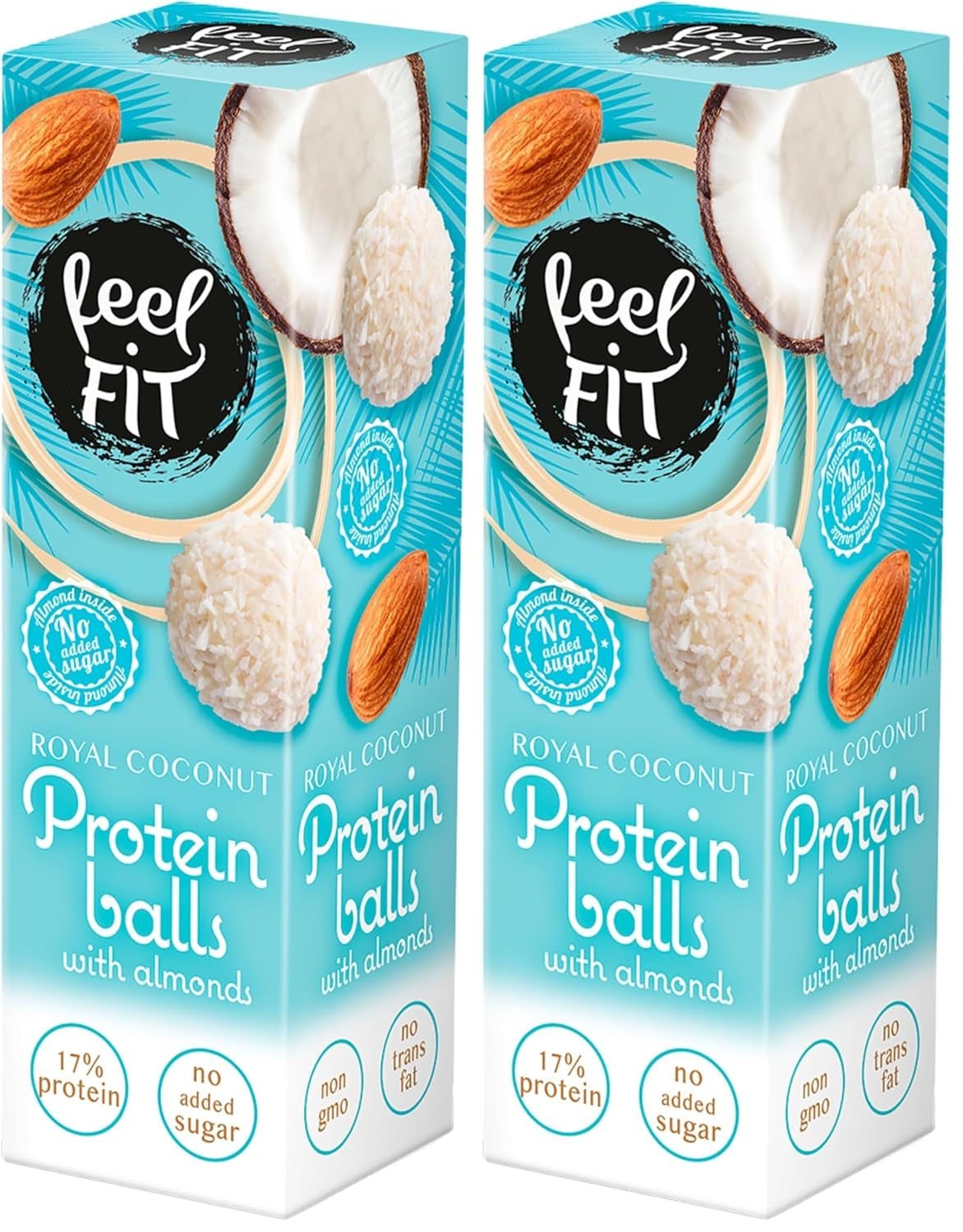 Zuckerfreie Kokospralinen mit Mandeln, Feel FIT, ohne Zuckerzusatz, 17 % Protein, 63 g