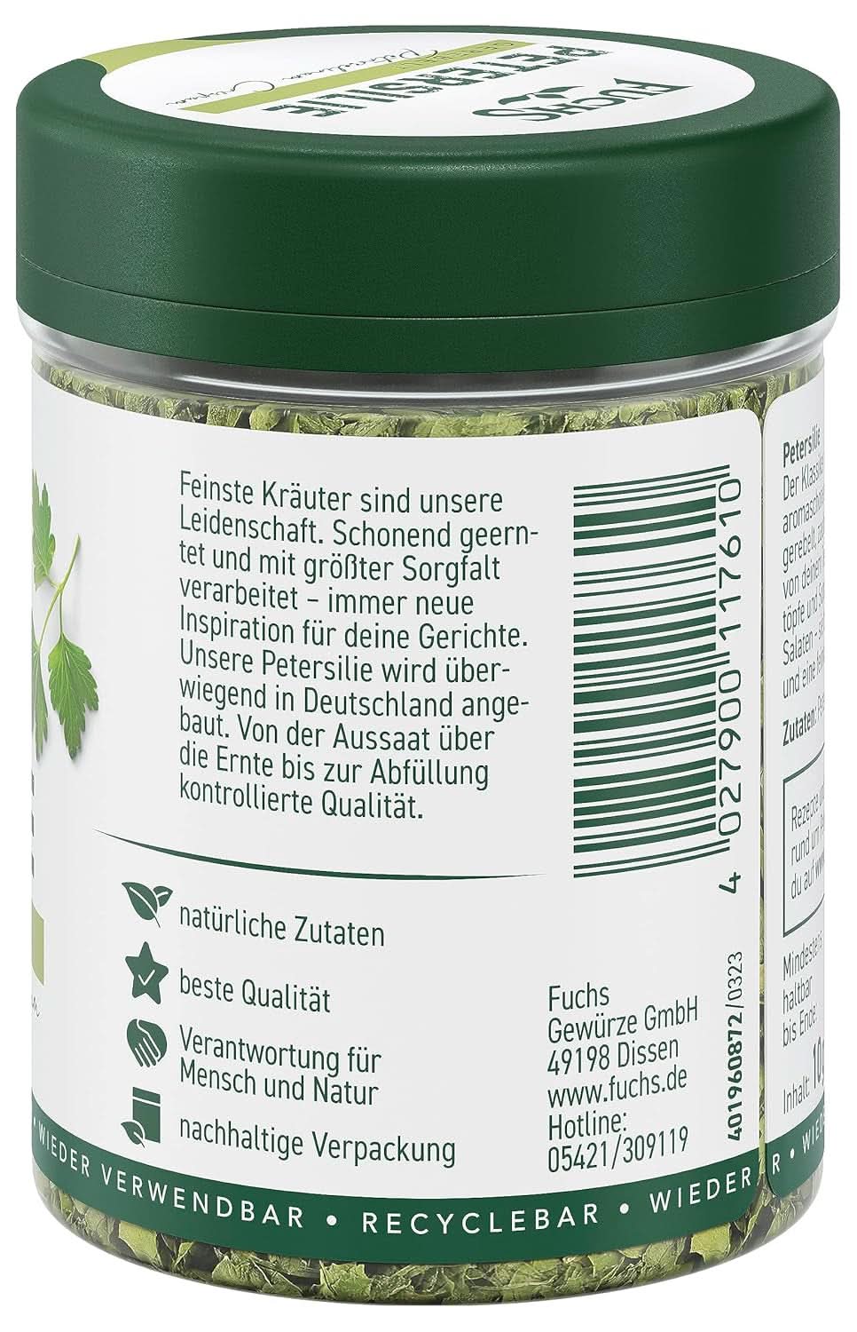 Fuchs - Petersilie gerieben - Kräutergeschmack für Eierspeisen, Gemüse und Salate - 10 Gramm Gewürze Naty Shop