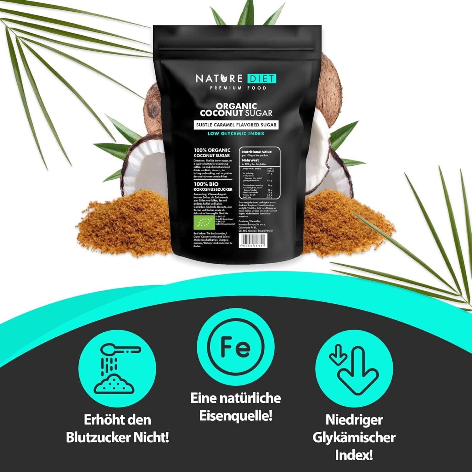 Bio-Kokoszucker, Karamellgeschmack, 1,5 kg Süßstoffe Naty Shop