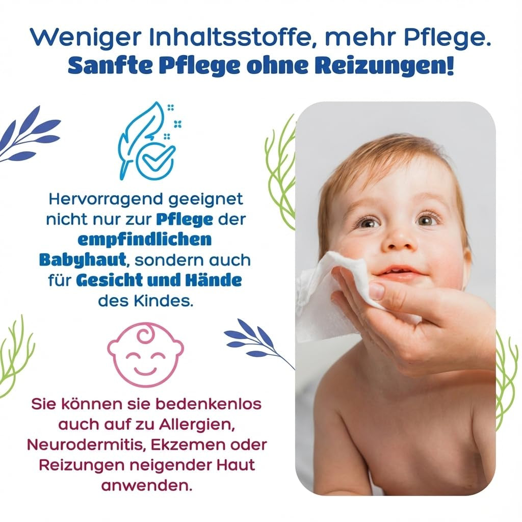 Kindii Water Care Feuchttücher – Aqua Baby Wipes – 100 % Viskose, 99,9 % Wasser, Grapefruit-Extrakt, Schalgröße 150 x 200, 100 % biologisch abbaubar, plastikfrei, Reinigungstücher für empfindliche Haut