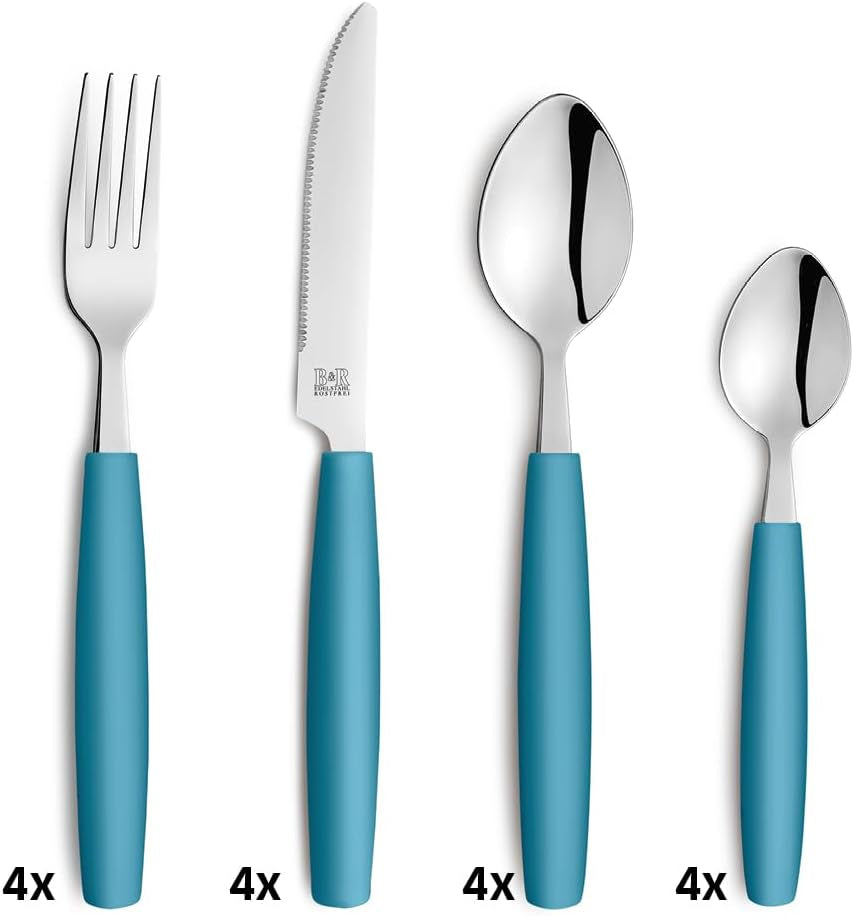 Beckmann & Rommerskirchen 2515 VALOA Besteck Set 4 Personen | 16-teilig | Öl | Spülmaschinenfest | Hochglanzpoliert | Essbesteck: 4X Messer, Gabel, Esslöffel, Kaffeelöffel Kitchen Naty Shop