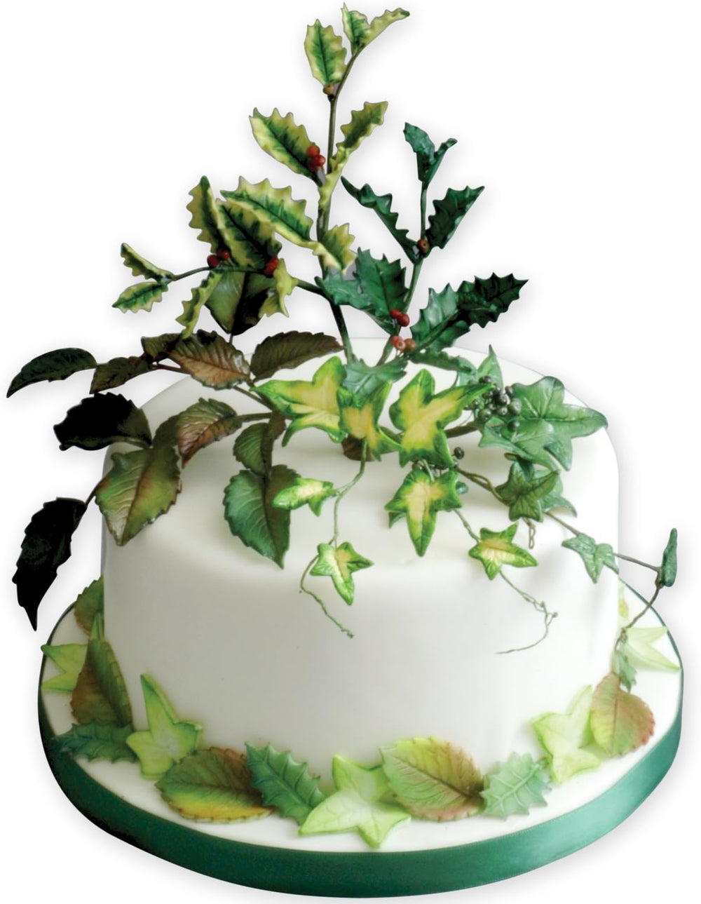 HL544 Forme de embosat cu frunză de ilex cu nervuri, dimensiuni mici, medii și mari, plastic, albe, set de 3