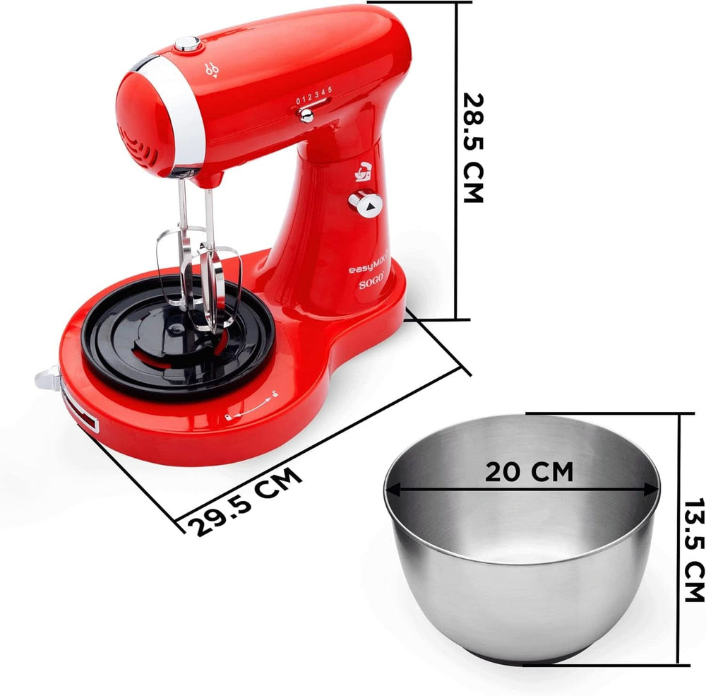 SS-14506 Küchenmaschine, Mixer Und Mixer 3-In-1 Mit Drehschüssel, Stäbchen Und Haken Zum Kneten Aus Edelstahl, 5 Geschwindigkeiten, 3,2 Liter (Rot) Mama si Copilul Naty Shop