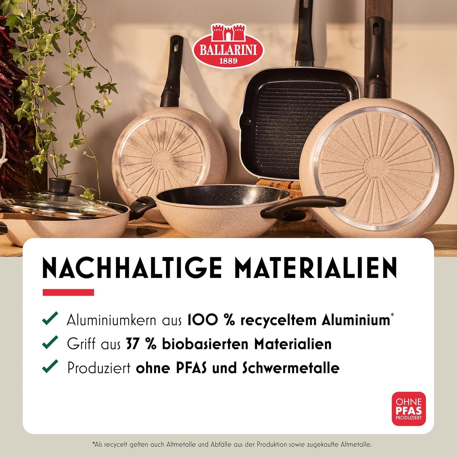 Ledro Bratpfanne, 24 cm, Aluminium, induktionsgeeignet, Antihaft-Keramikbeschichtung, Thermopoint, Made in Italy, beige Töpfe und Pfannen Naty Shop