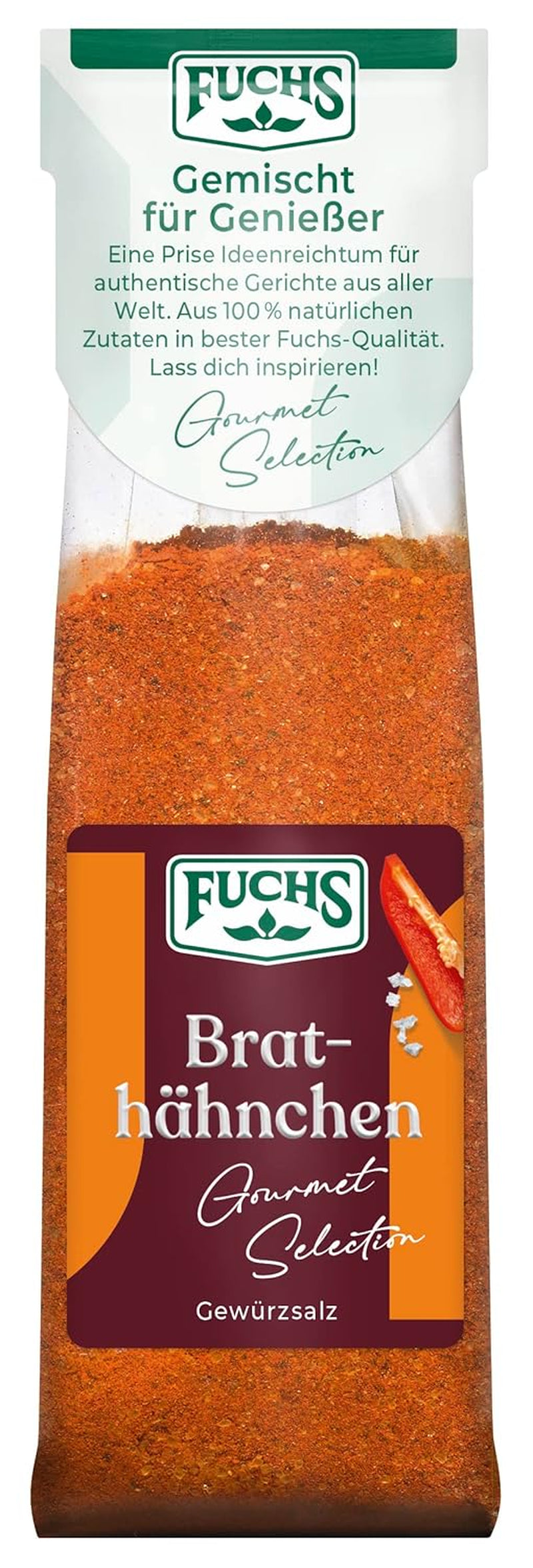 Fuchs Gourmet Selection Klassisch/Heimisch – Bratkartoffel Gewürzsalz, nachfüllbares Kartoffelgewürz, Salz zum Würzen von Brat- & Ofenkartoffeln, Pommes Frites & Co, vegan, 70 g