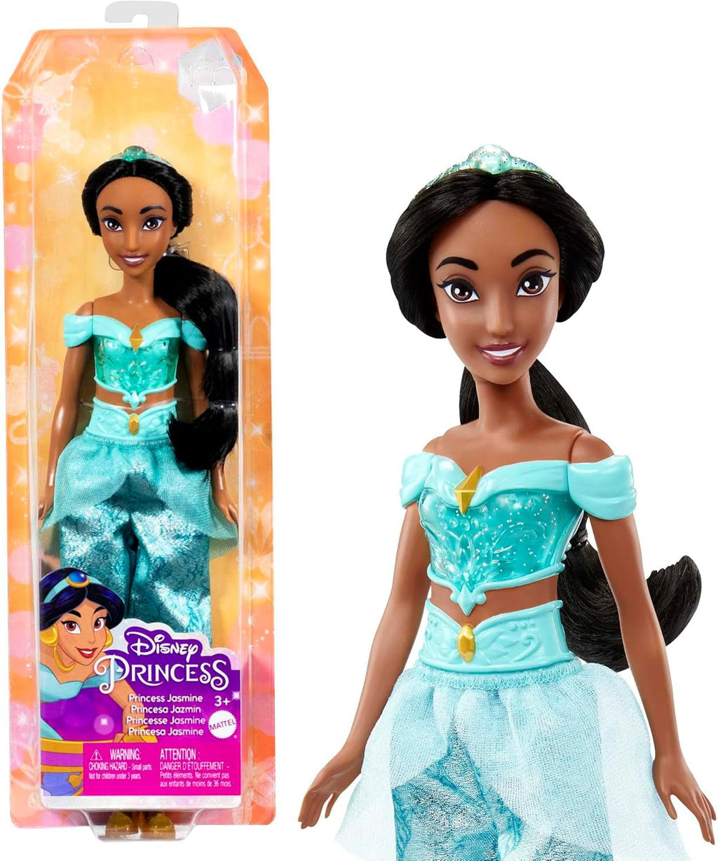 Jucărie Mattel Disney Princess, păpușă mobilă Jasmine Fashion cu haine și accesorii strălucitoare, inspirată de filmul Disney, cadou pentru copii, HLW12 Papusi Naty Shop Multicolor