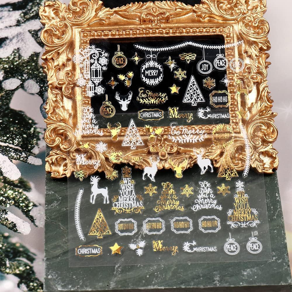 9 Blatt Nagelsticker Weihnachten Nagelaufkleber Selbstklebend Weiß Rentier Schneemann Nail Art Sticker Dekoration Nageldesign Zubehör