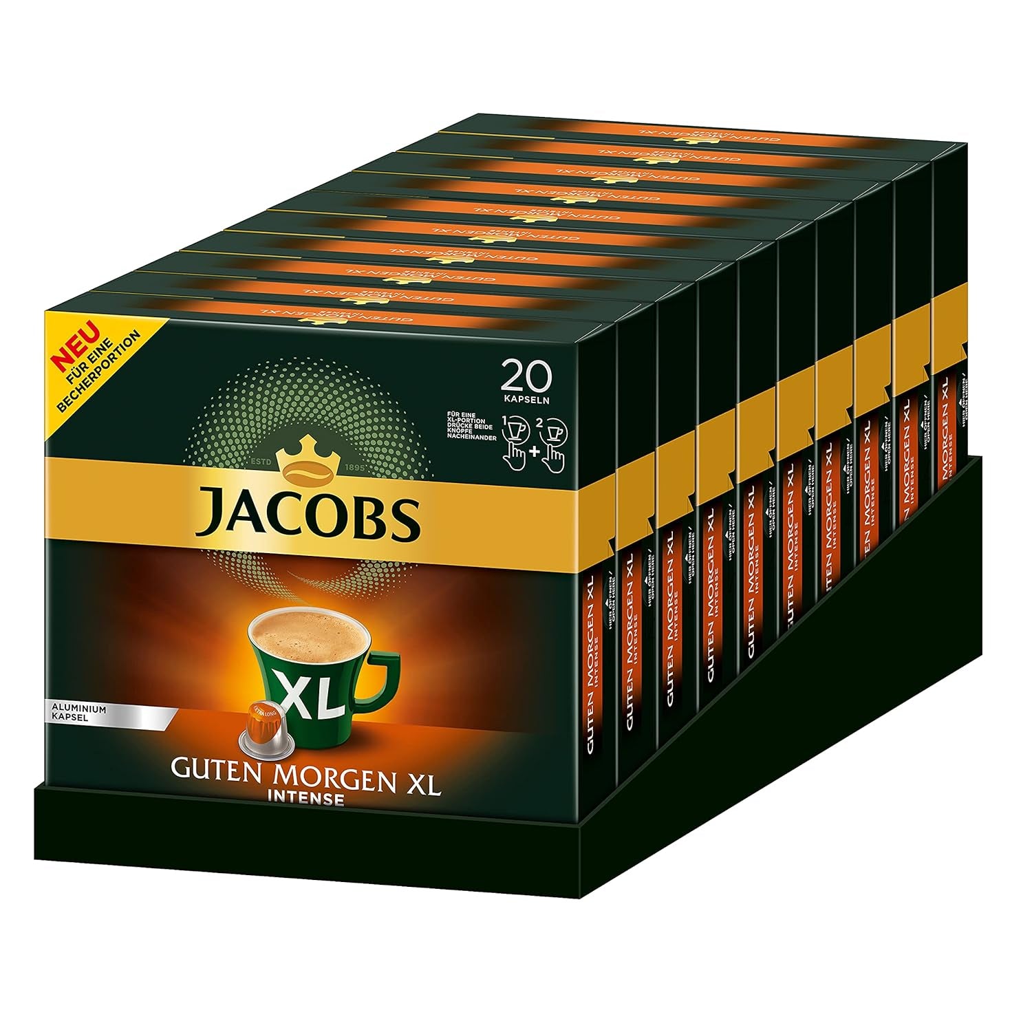 Jacobs Kaffeekapseln Guten Morgen XL Intense - 10er Pack (10 x 20 Getränke) & Kaffeekapseln Krönung Crema, 200 Nespresso kompatible Kapseln, 10er Pack, 10 x 20 Getränke, 1040 g