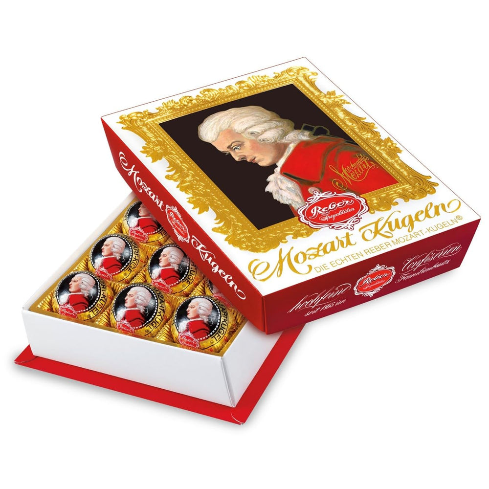 Reber Mozartkugeln mit Zartbitterschokolade, 6er Pack mit Marzipan und Nougat, vegan – 1 x 120 g