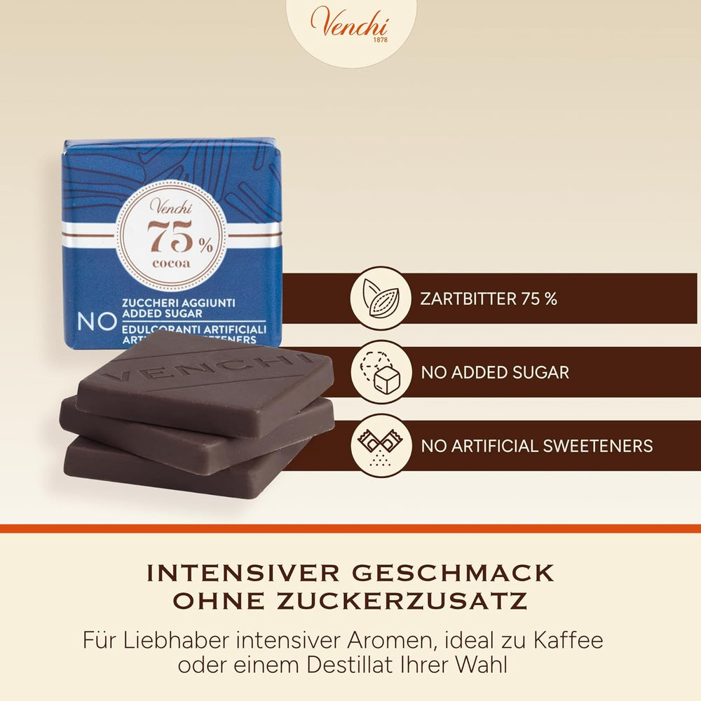 Venchi – Granblend Extra Black 75 % OHNE Zuckerzusatz, 1 kg – OHNE künstliche Süßstoffe – glutenfrei – vegan