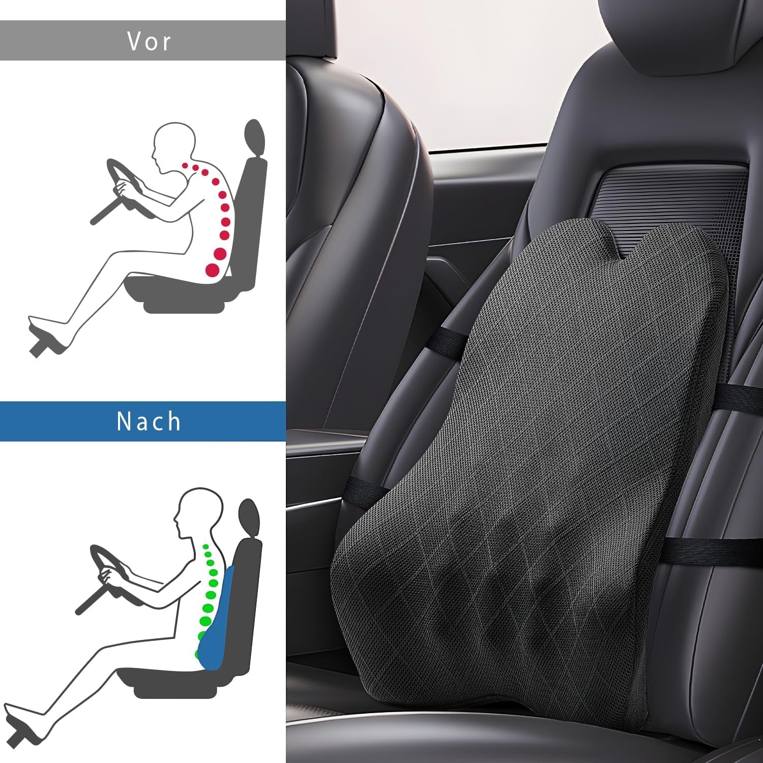 SKYNY Pernă pentru spate Pernă pentru spate pentru mașină Pernă lombară pentru scaun de birou Pernă pentru spate din spumă de memorie potrivită pentru casă, birou, mașină, scaun cu rotile gri mare (gri) Perne lombare Naty Shop