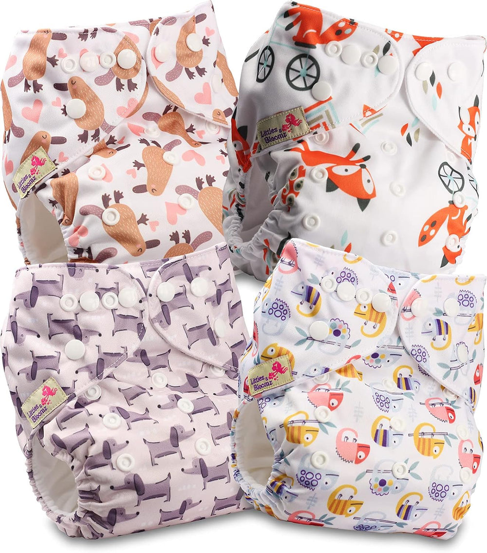 Littles and Bloomz FLP2-0406 Wiederverwendbare Standard-Clip-Windel, 4 Windeln