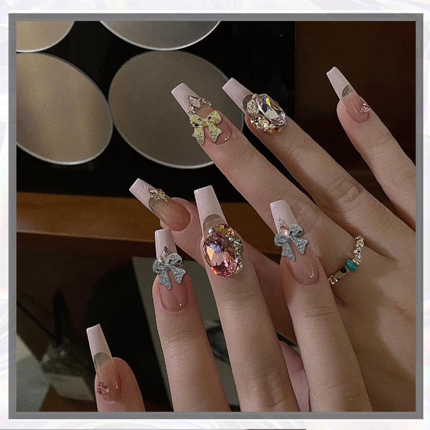 30 de bucăți de funde metalice pentru unghii, funde aurii, argintii și gri, accesorii pentru unghii, decorațiuni pentru unghii pentru femei și fete, design de unghii artizanal