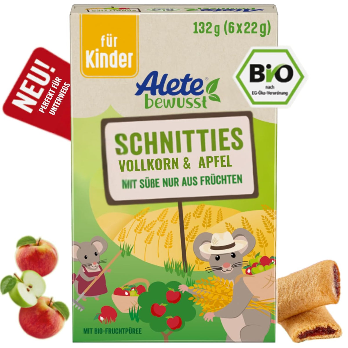 Alete geschnittene Bio-Kuchen mit Vollkorn und Apfel 6 x 22 g
