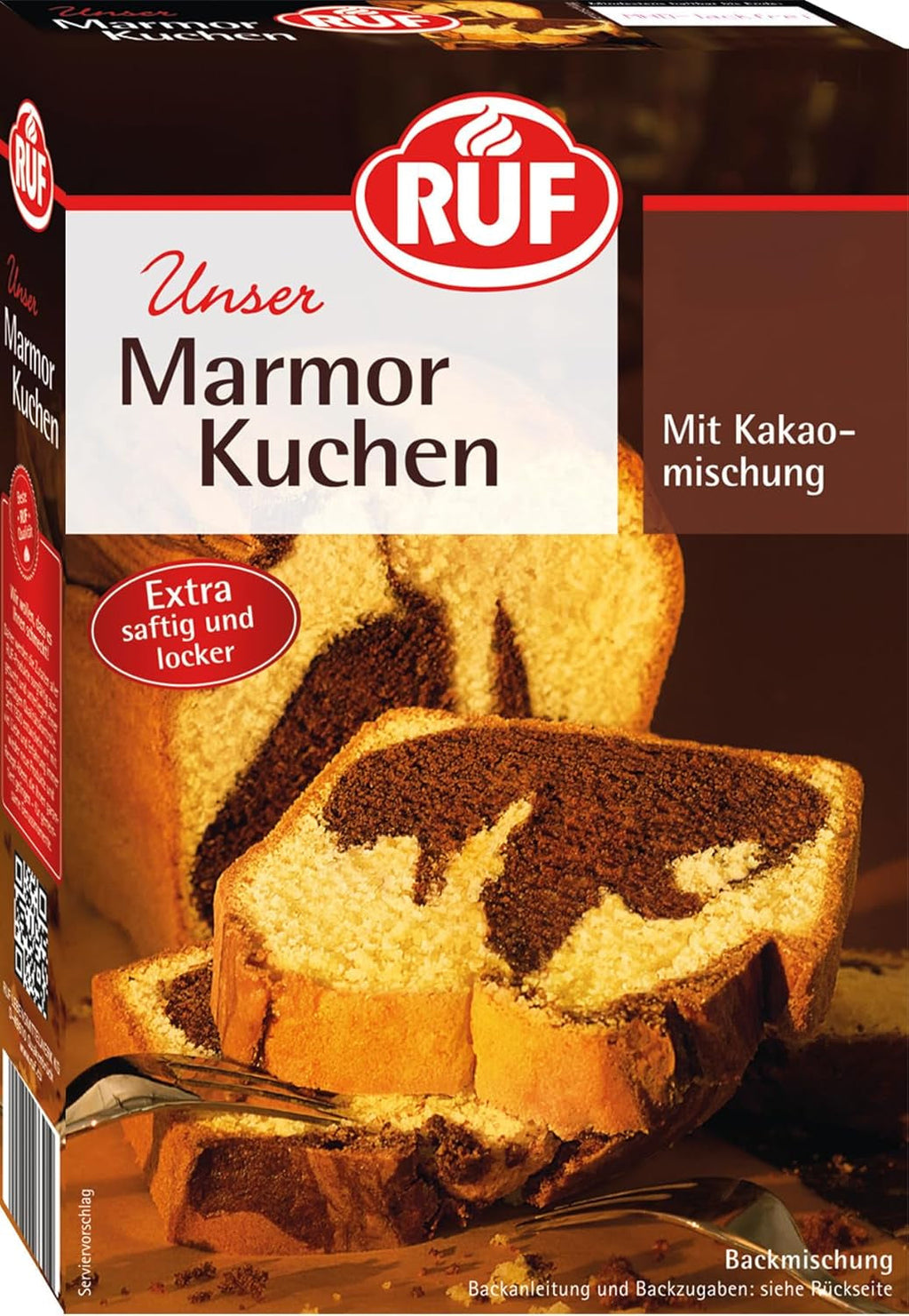 RUF Marmorkuchen, Backmischung Für Einen Kuchen Mit Marmormuster, Hellerteig Mit Kakaomischung, Extra Saftig Und Locker, Vegane Variante Möglich Naty Shop 450 G (1Er Pack)