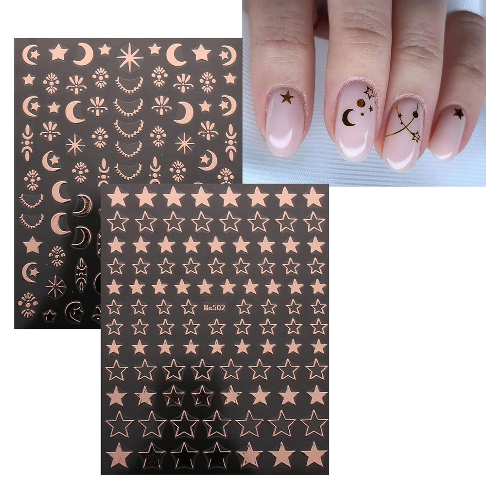 JMEOWIO Nagelsticker Mond Stern 10 Blatt Nail Art Sticker Selbstklebend Nagelaufkleber Roségold Dekoration Nageldesign Zubehör