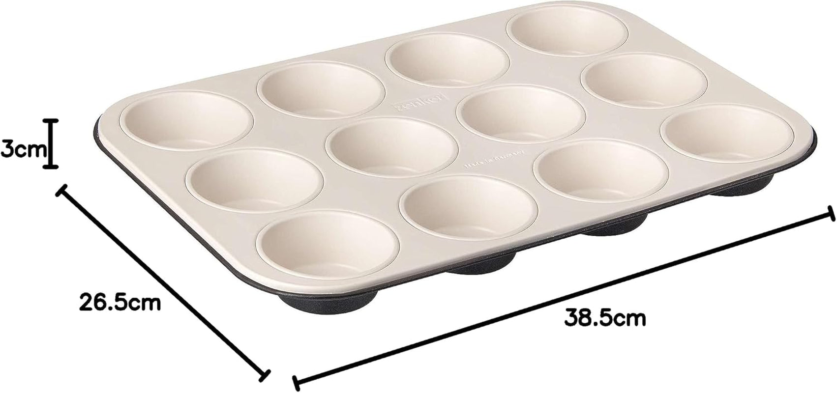 Zenker 12 Muffins, Durchmesser Ø 7 cm CREME NOIR, Backblech für Muffins mit Antihaftbeschichtung, verstärkt mit Keramikformen und Backblechen Naty Shop